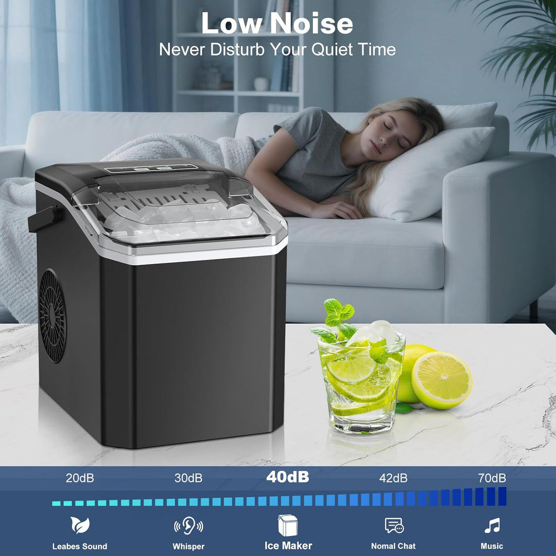 Eiswürfelmaschine, Ice Cube Maker 9 Eiswürfel in 6-8 Minuten,2 Grössen von Bullet Ice,12KG/24H,Selbs