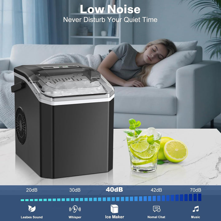 Eiswürfelmaschine, Ice Cube Maker 9 Eiswürfel in 6-8 Minuten,2 Grössen von Bullet Ice,12KG/24H,Selbs
