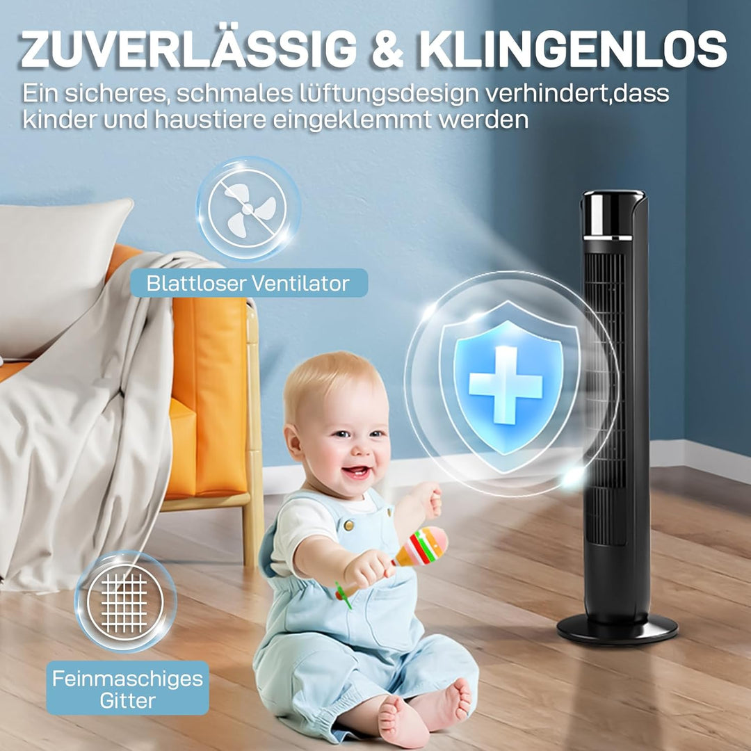 LEADZM Turmventilator mit Fernbedienung,Schwenkbarer Turm 90 cm,5 Gänge,Säulenventilator leiser Schl