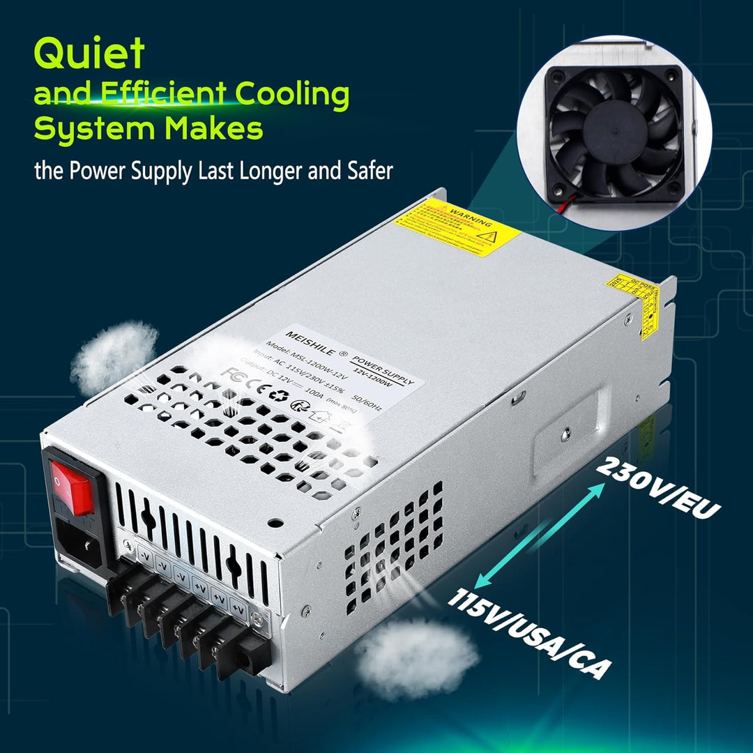 MEISHILE 12V 100A 1200W Netzteil Schaltnetzteile Stromversorgung AC to DC Transformator für LED Lich