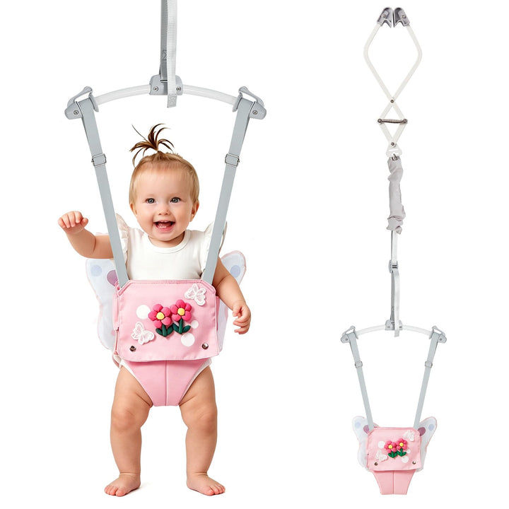 FUNLIO Baby-Türhüpfer in rosa Schmetterling-Design für 6–24 Monate, Tür-Hüpfer mit Türklemme und ver