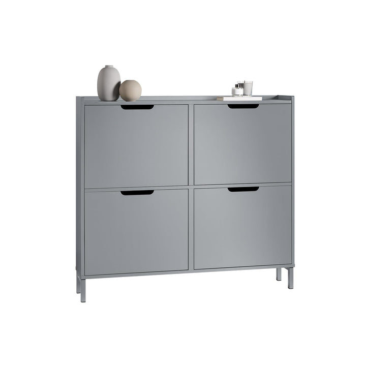 SoBuy Schuhschrank schmal mit 4 Klappen platzsparender Schuhkipper Hoch Kommode mit 4 Ablagen Schuhr
