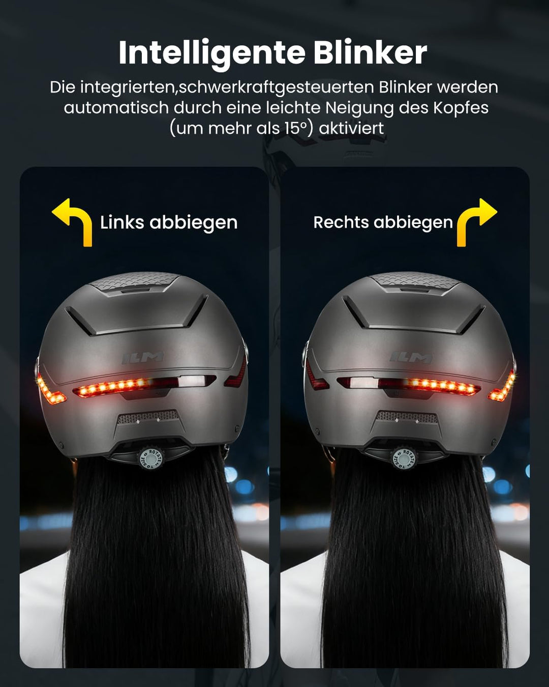 ILM Fahrradhelm Herren Damen mit Visier und LED Licht Beleuchtung Automatischem G-Sensor für Blinker