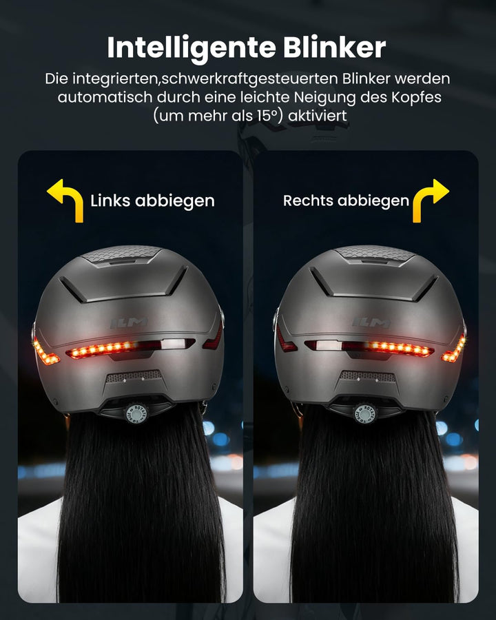 ILM Fahrradhelm Herren Damen mit Visier und LED Licht Beleuchtung Automatischem G-Sensor für Blinker