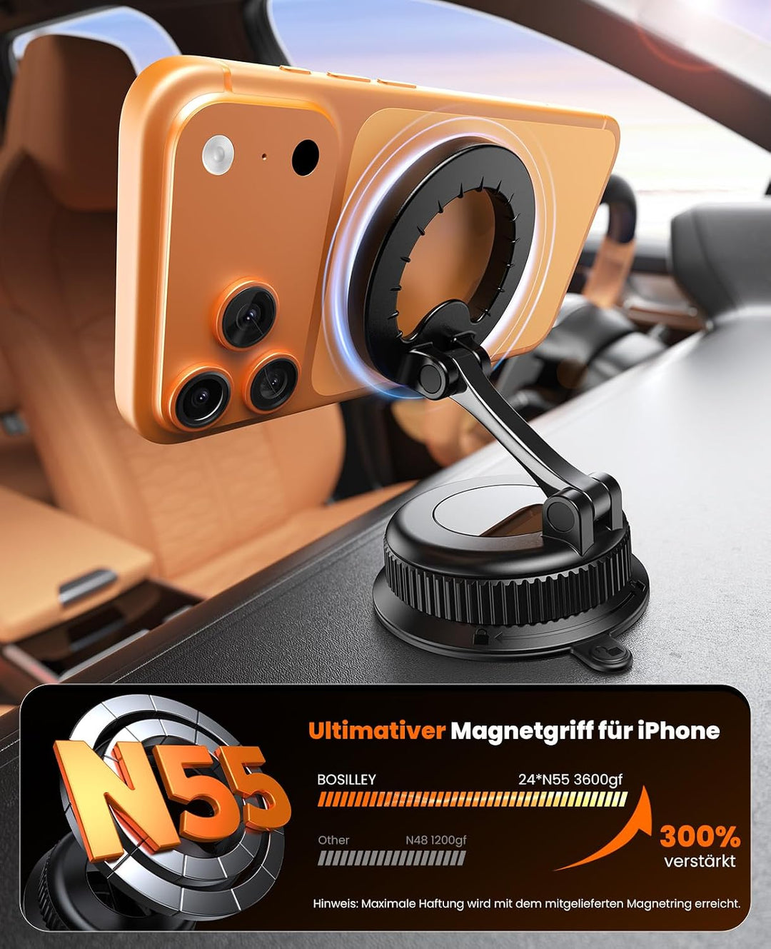 M07 Magnetische Handyhalterung Auto für MagSafe, Zinklegierung Gelenk, Saugnapf Auto Halterung mit A