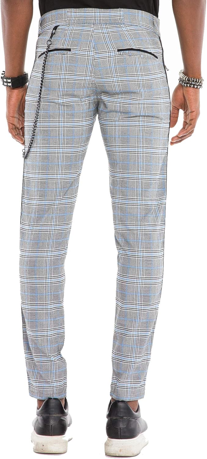 Cipo & Baxx Herren Hose Fashion kariert und gestreift mit Schlüsselkette Grau W31 L34