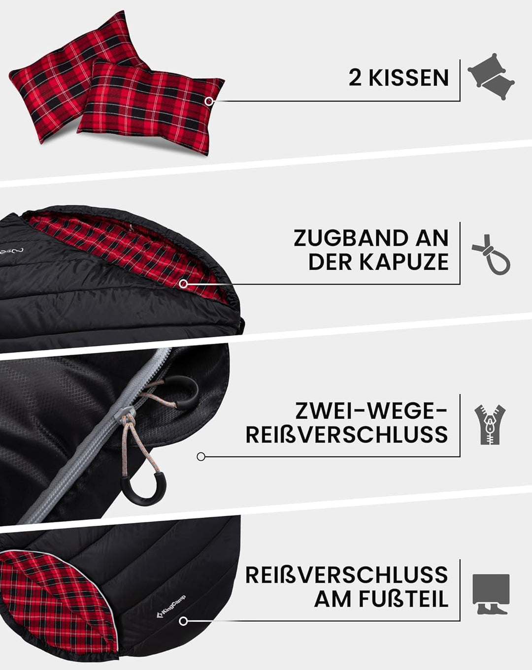 KingCamp Doppelschlafsack Baumwolle Flanell Winter Schlafsack 2 Personen Warmer Deckenschlafsack 3-4