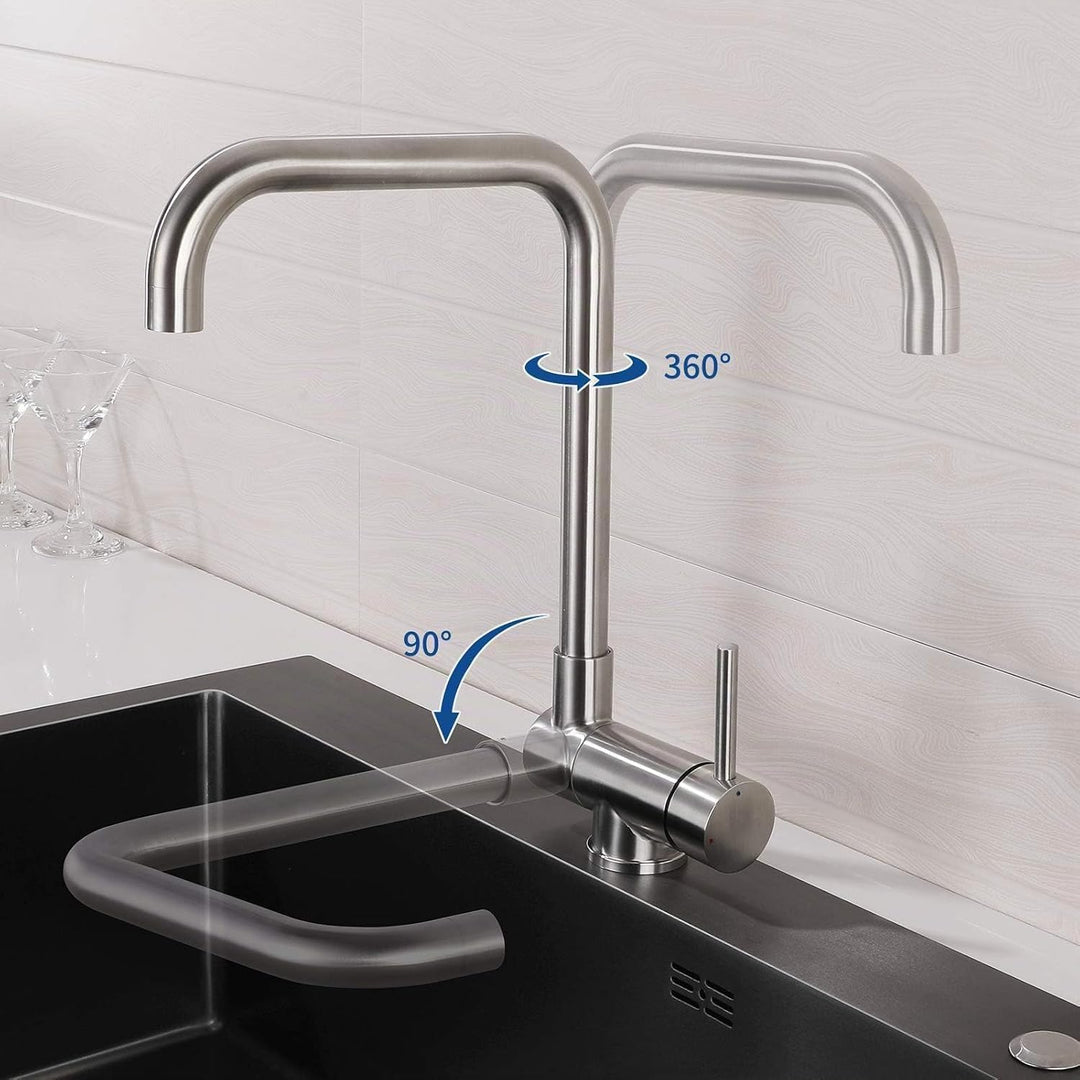 Lonheo Edelstahl Wasserhahn Küche Armatur Vorfenster Küchenarmatur Klappbar, Umklappbarer Einhebelmi