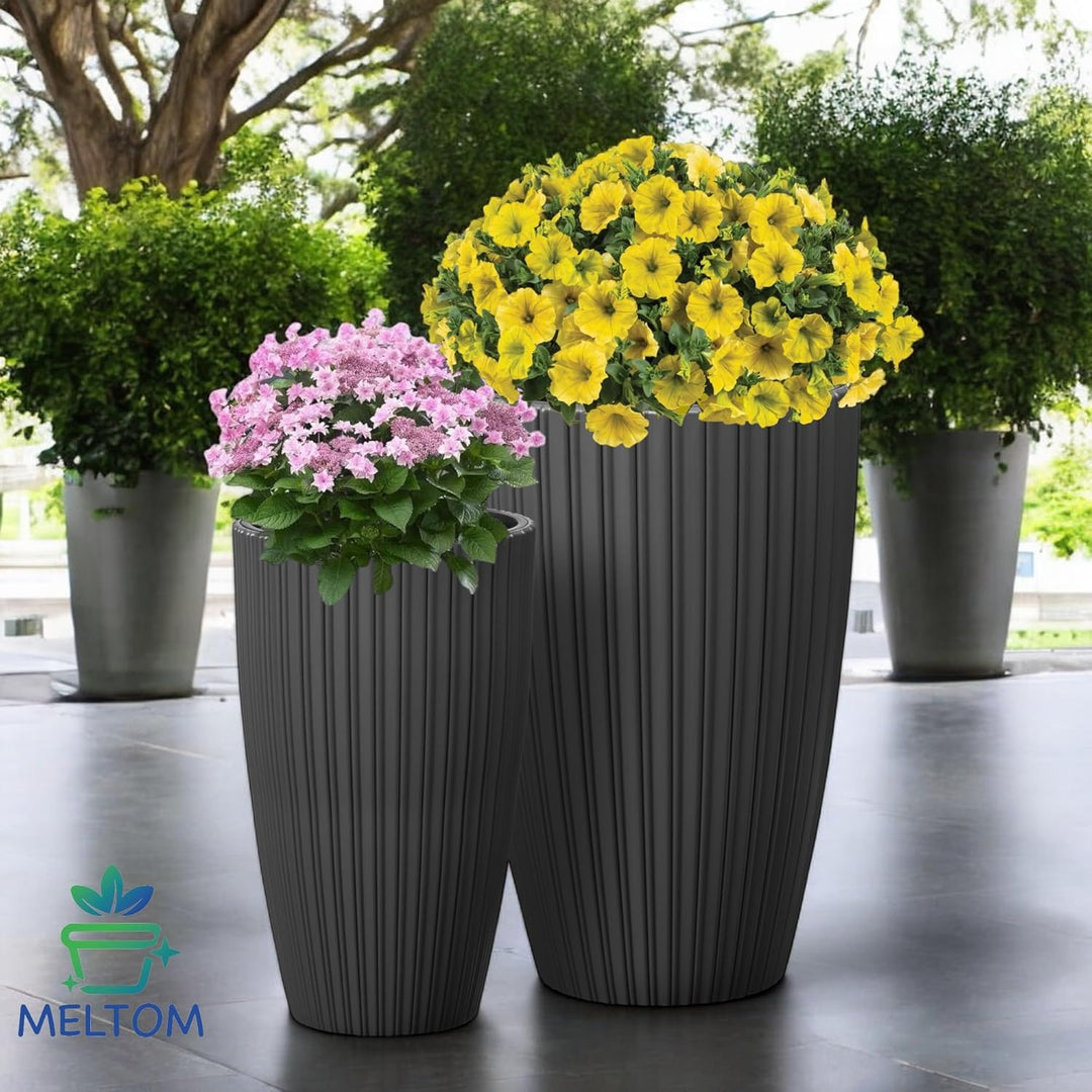 MELTOM Blumenkübel Blumentopf Pflanzkübel mit Herausnehmbaren Einsatz Rund 3D Effekt Dekorativ Gröss