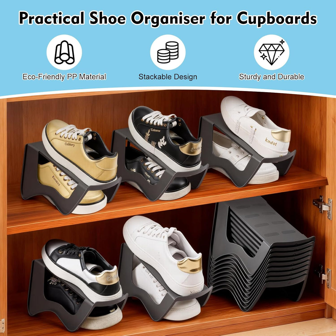 10 Stück Schuhstapler Platzsparend, Doppelschicht Schuhsortierer für Schrank &Schuhschrank, Rutschfe