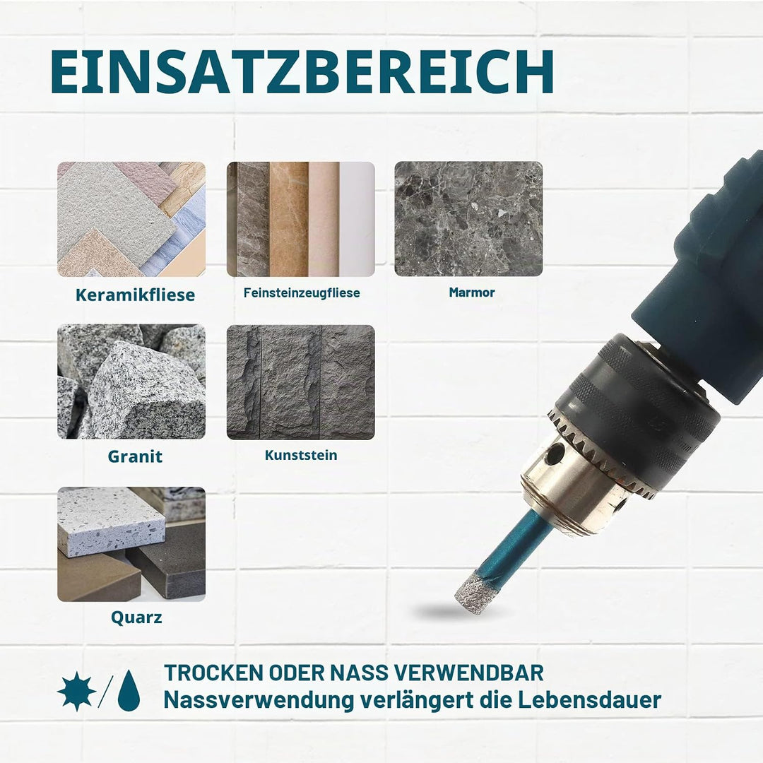 Diamantbohrer Fliesenbohrer 6/6/6/8mm+6mm 5 stücke Lochsäge Fliesen für Porzellan Fliese Keramik Gra