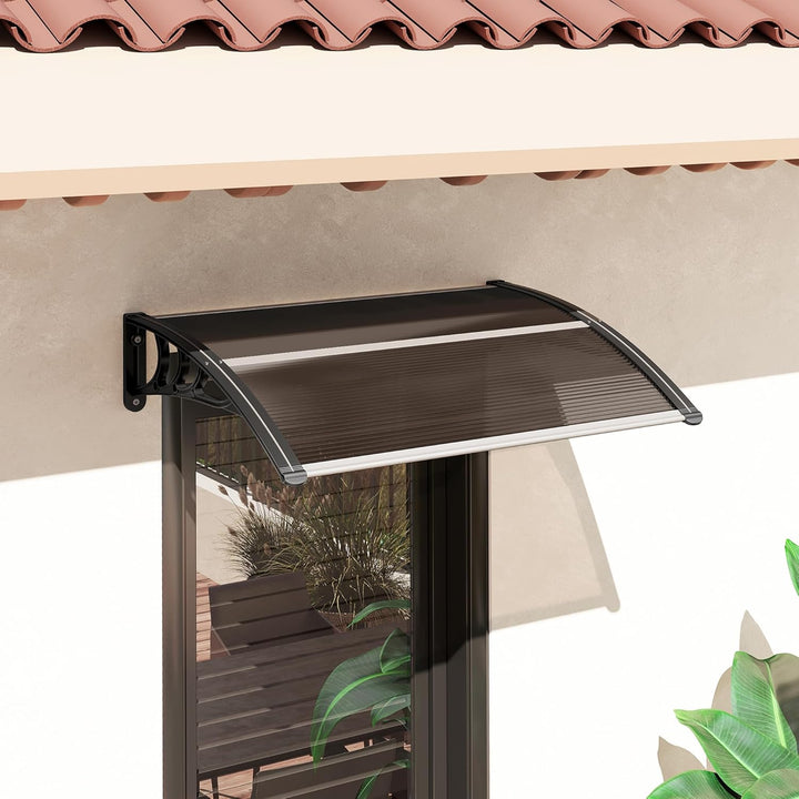 Outsunny Vordach Haustürvordach 75 x 100 cm Pultvordach Überdachung Polycarbonat Braun Braun+Schwarz