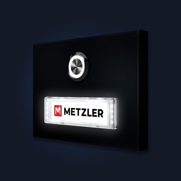 Metzler Aufputz Türklingel in Anthrazit - Klingel aus Edelstahl mit austauschbarem Namensschild - Pu