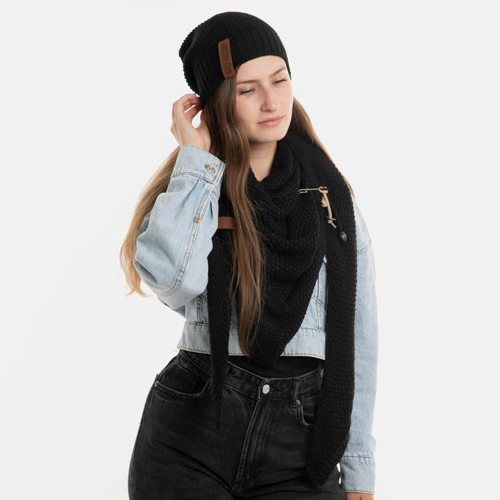 KNIT FACTORY - Dreiecksschal Coco - Damen Strickschal mit Wolle - Umschlagtuch für den Herbst und Wi