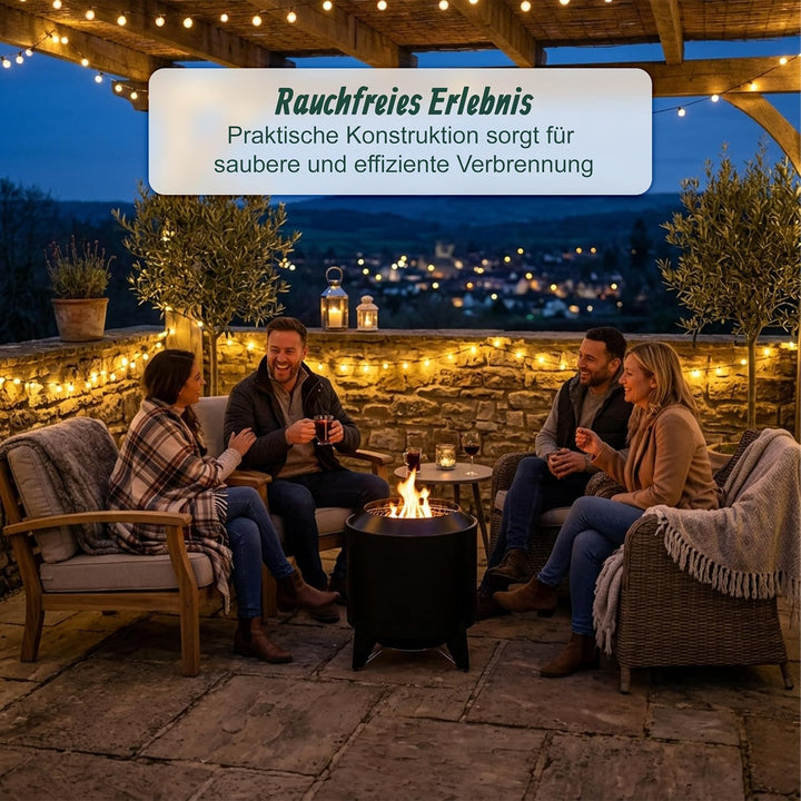 Relaxdays Feuerschale ohne Rauch, 2 in 1 mit Grillrost, Stahl, schwarz | HxØ: 46x52 cm, emailliert,