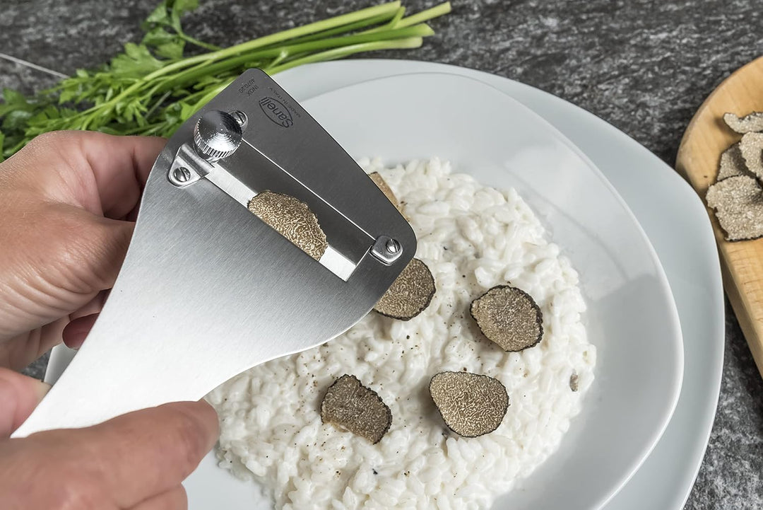 Sanelli, SAN-Slice Trüffelschneider Profi Trüffelschneider mit Schneidregler. Satinierte Oberfläche,