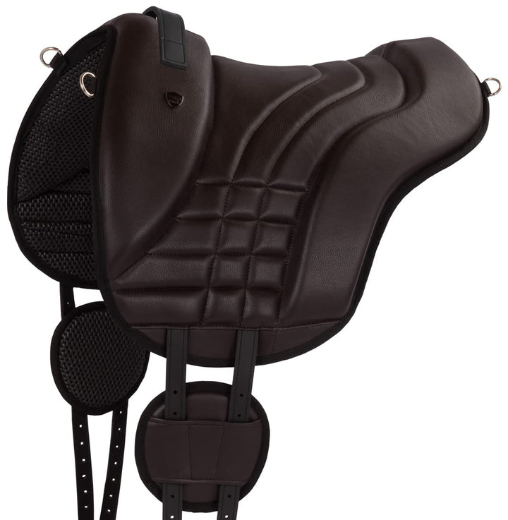 Equinate Reitpad Stella aus synthetischem Leder Pony Braun - Bareback Pad mit pflegeleichter Neopren