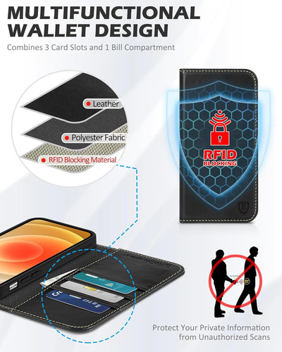 SHIELDON Hülle für iPhone 12 /iPhone 12 Pro Handyhülle [Echtleder] [Kartenfach] [Stand] [RFID-Sperre