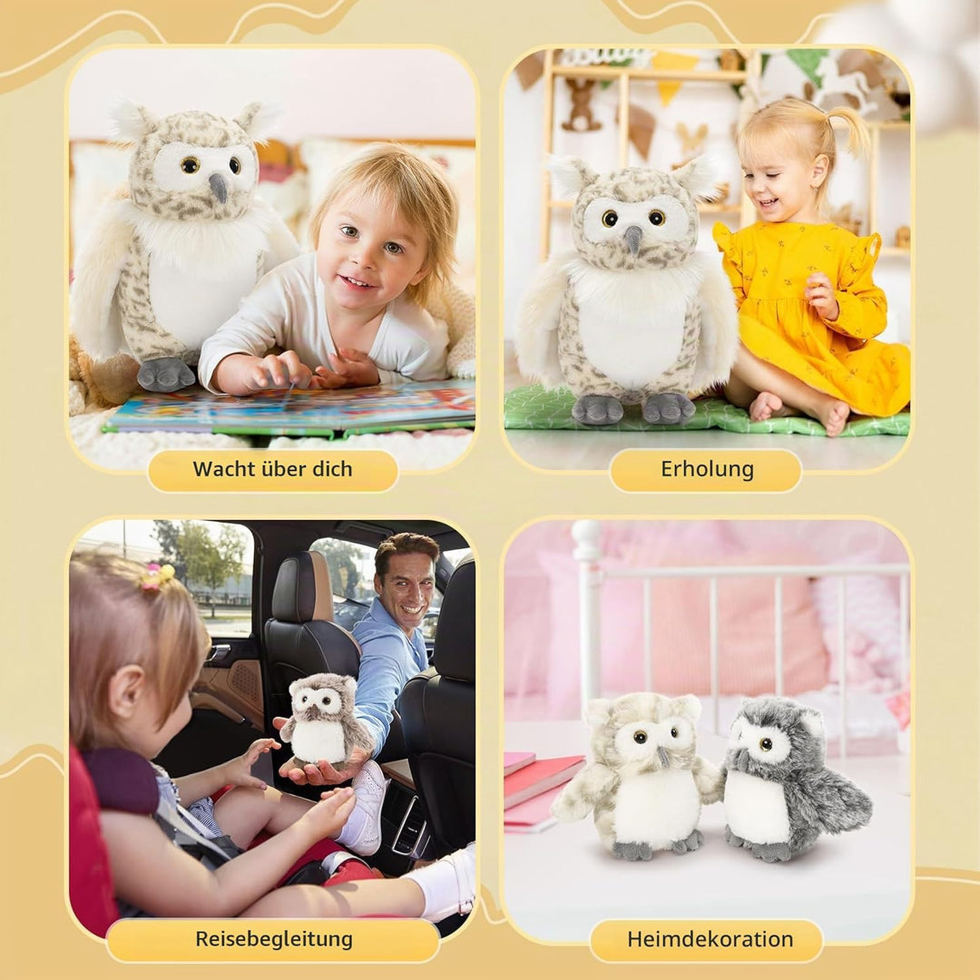 MorisMos gross Eule Kuscheltier XXL Set, 40cm hoch riesen Eule Kuscheltier mit 3 Babys im Bauch, owl