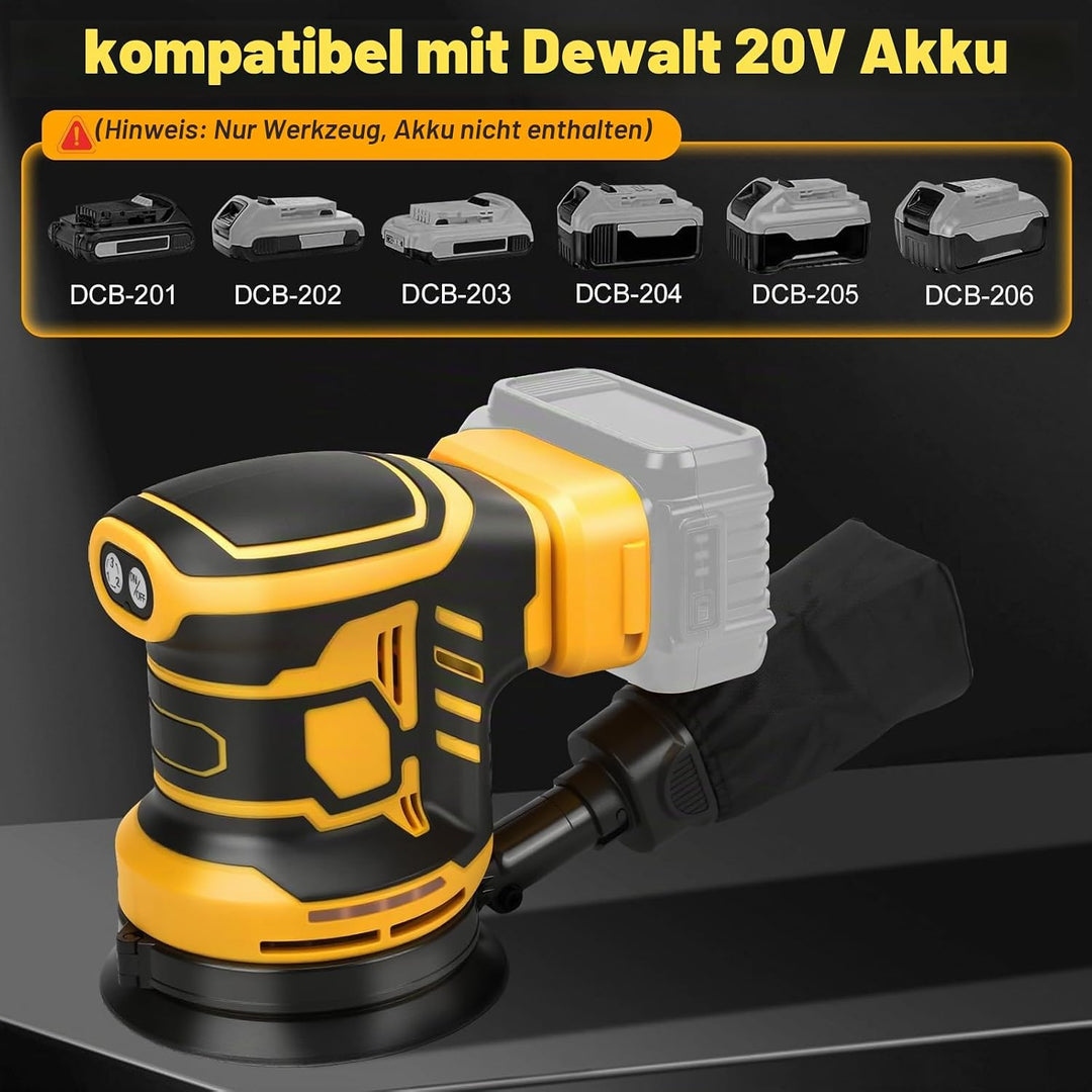 Exzenterschleifer für DeWalt 20V Akku(no Akku),125mm Schleifmaschine, 3 Geschwindigkeiten 7,000-11,0