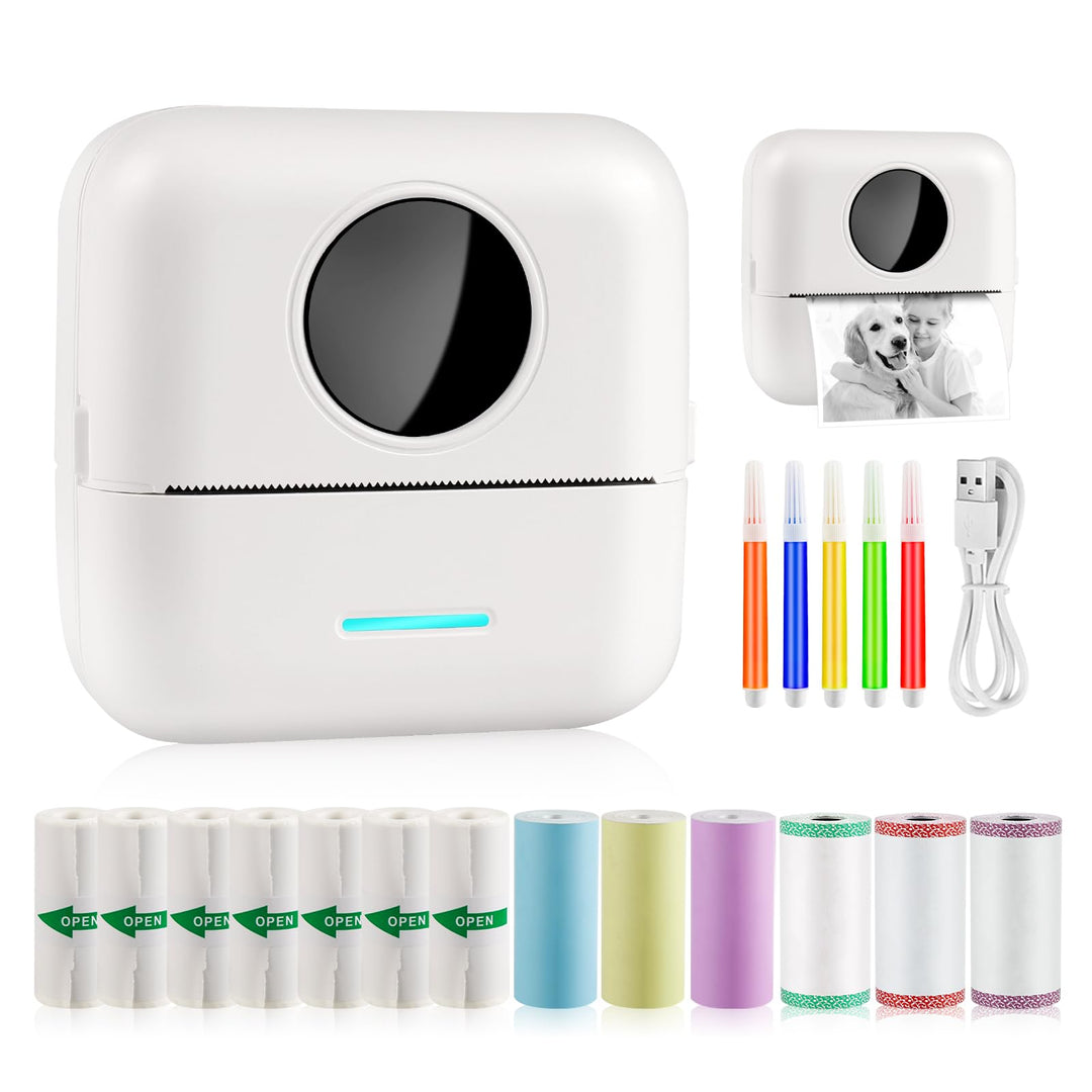 GuKKK Mini Drucker, Mobiler Fotodrucker, Tragbarer, Wireless Thermodrucker, mit 13 Rollen Druckerpap
