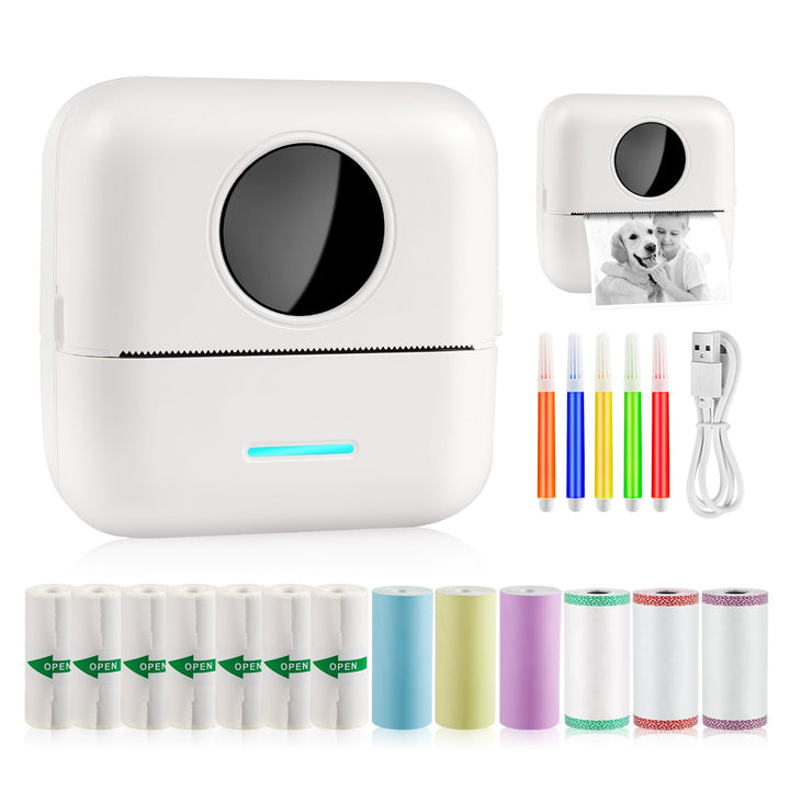 GuKKK Mini Drucker, Mobiler Fotodrucker, Tragbarer, Wireless Thermodrucker, mit 13 Rollen Druckerpap