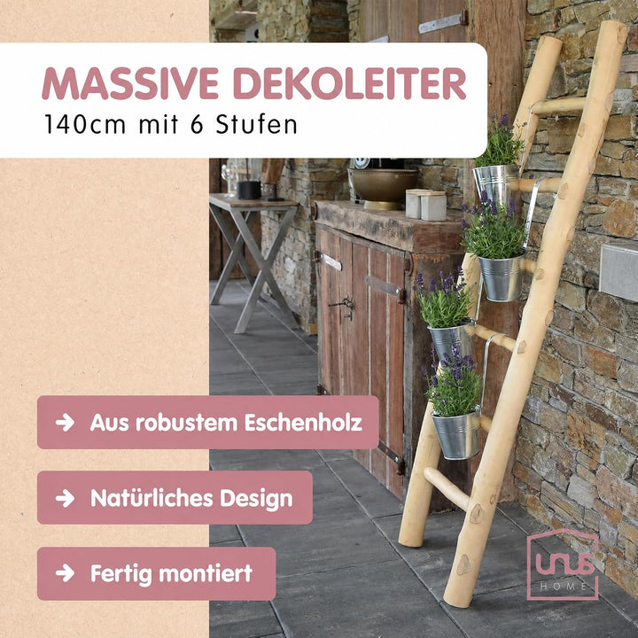 UNUS Dekoleiter Holzleiter Deko Leiter Wand Dekoration Handtuchhalter 150cm 6 Stufen Natur Natur 150