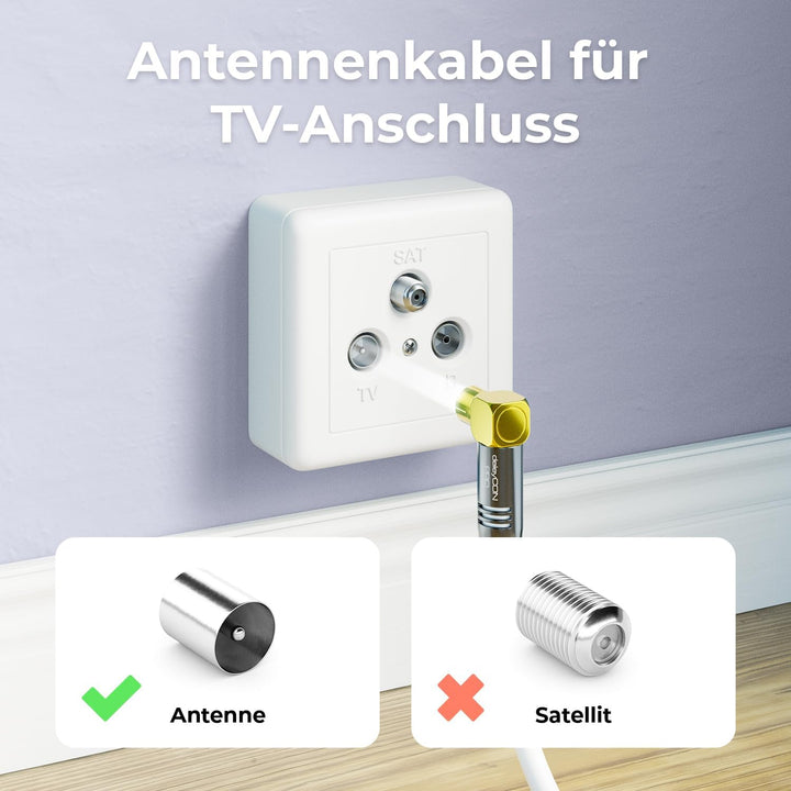 deleyCON 15m TV Antennenkabel HDTV Full HD - 2x gewinkelt - Koaxialkabel - TV-Stecker (90° Grad) zu