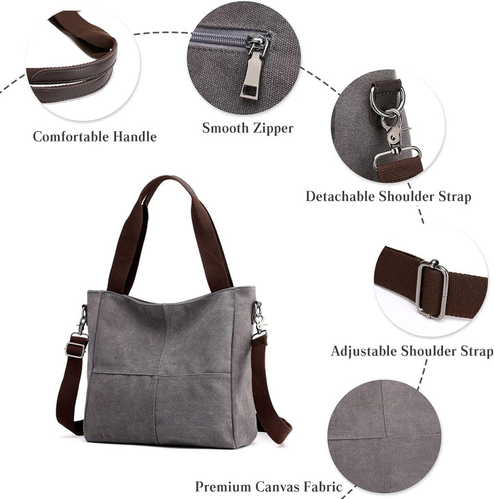 PORRASSO Casual Umhängetasche Damen Canvas Schultertasche Mädchen Handtasche Hobotasche Tote Crossbo