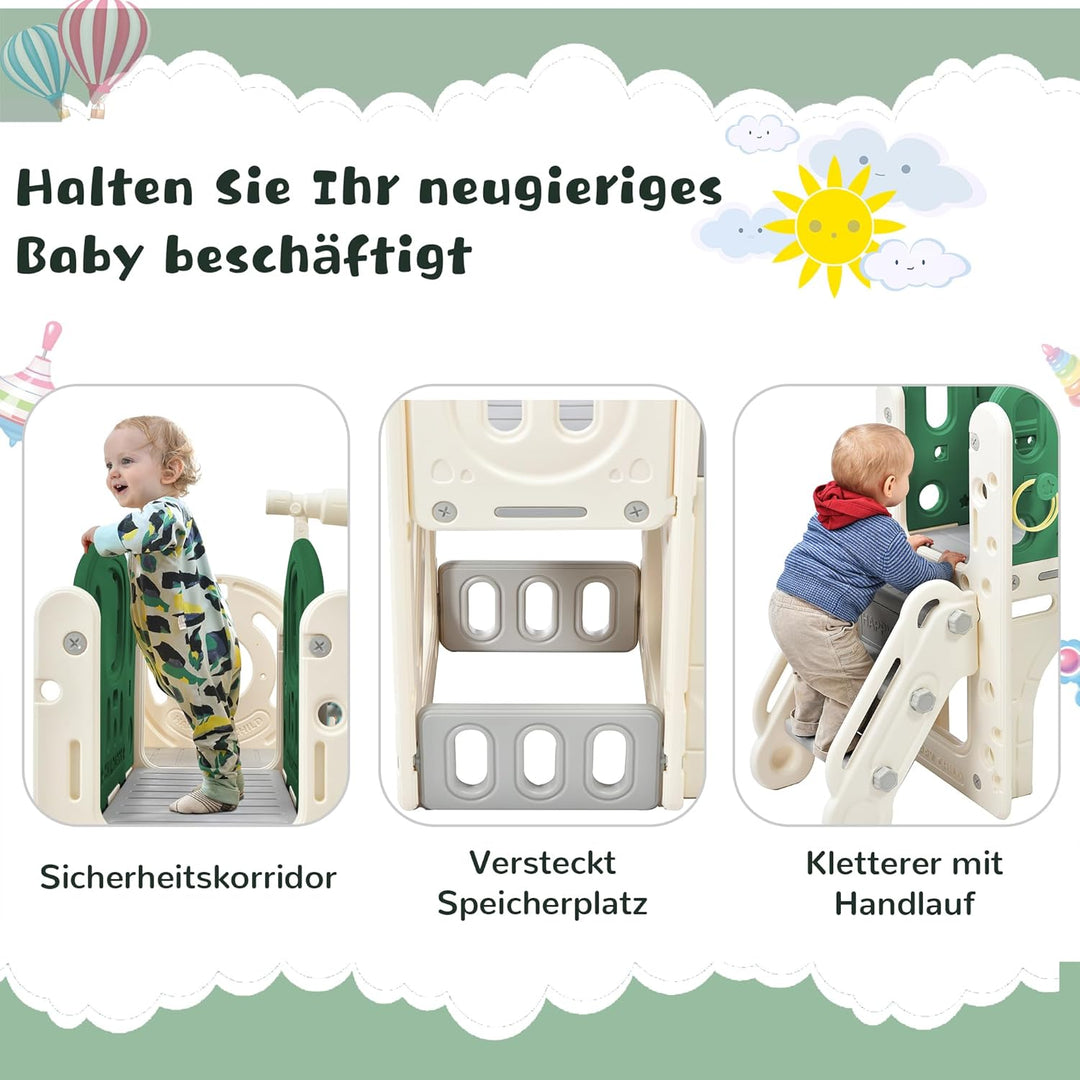Merax Rutsche für Kinder, 6 in 1 Kinderrutsche mit Basketballrahmen, Klettern, Stauraum, Tunnel, Kin