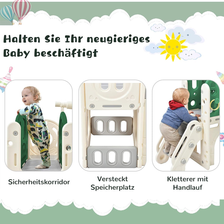 Merax Rutsche für Kinder, 6 in 1 Kinderrutsche mit Basketballrahmen, Klettern, Stauraum, Tunnel, Kin