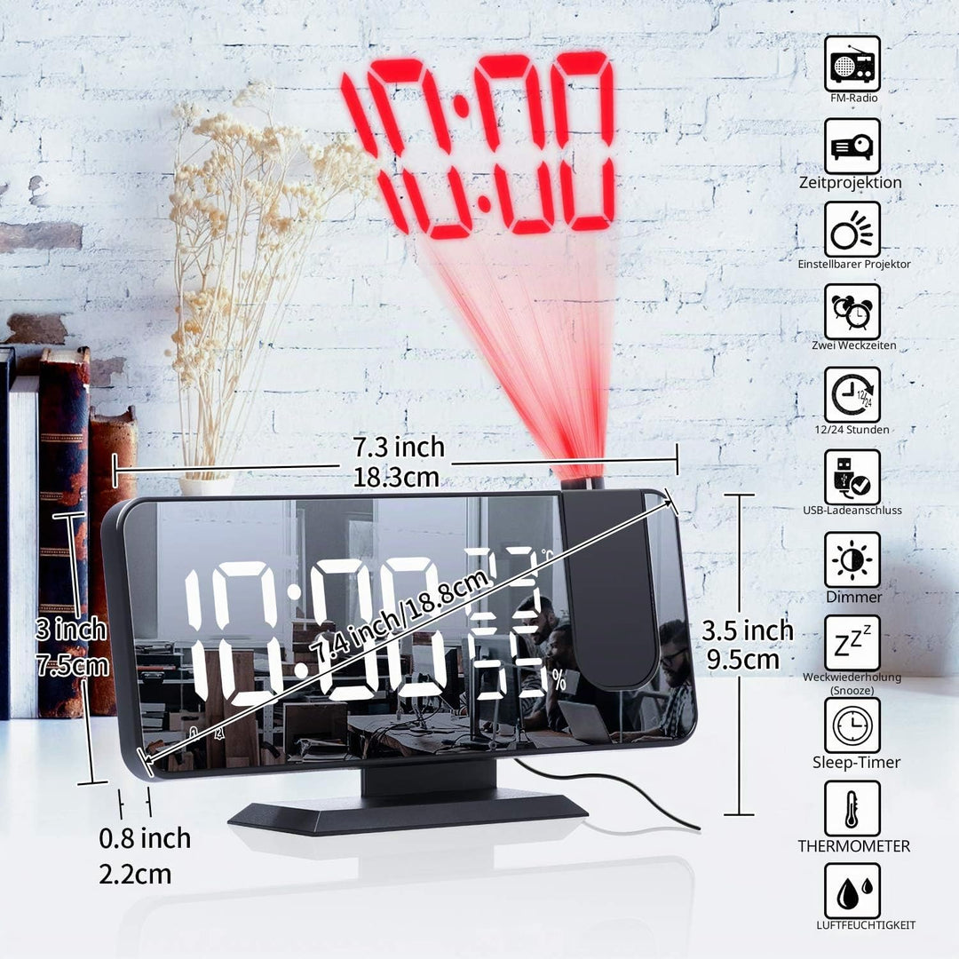 Projektionswecker Digitaler LED-Wecker mit Ladegerät, Radiowecker mit USB-Ladeanschluss, Doppelwecke