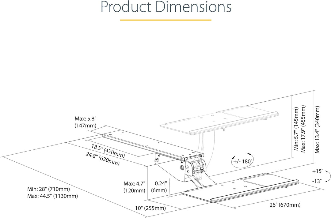 StarTech.com UNDER DESK KEYBOARD TRAY HEIGHT ADJUSTABLE W volle Bewegung, volle Bewegung