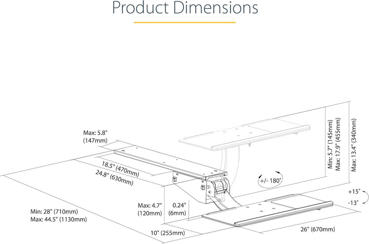 StarTech.com UNDER DESK KEYBOARD TRAY HEIGHT ADJUSTABLE W volle Bewegung, volle Bewegung