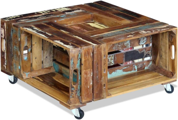 Festnight Retro Couchtisch Kaffeetisch Sofatisch aus Recyceltes Massivholz 70 x 70 x 35 cm als Wohnz