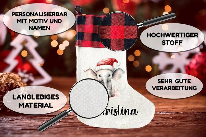 Personalisierte Weihnachtssocken mit Tieren - 40cm x 30cm - Weihnachtsstrumpf zum Nikolaus oder Weih