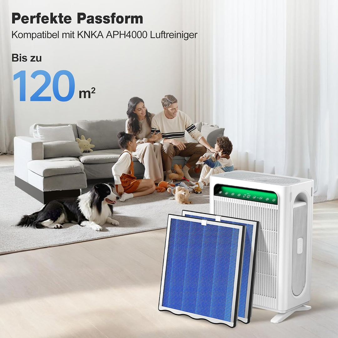 KNKA Ersatzfilter für APH4000 Luftreiniger, 2er-Pack (Blau) - HEPA-Leistung (Schlafmodus) & Aktivkoh