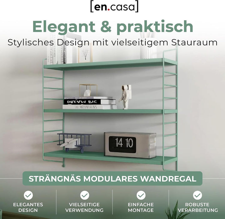 [en.casa] Modulares Wandregal Strängnäs Metallregal Pastellgrün Hängeregal mit 3 Regalböden Badregal