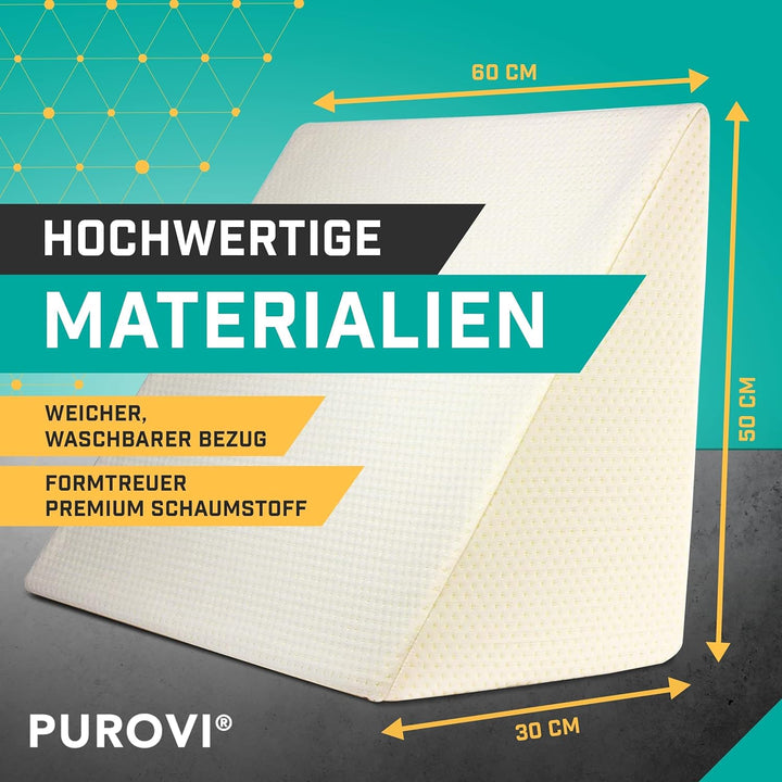 Purovi Keilkissen für Bett und Couch – Ideal als Lesekissen, Rückenlehne im Bett oder zum Füsse hoch