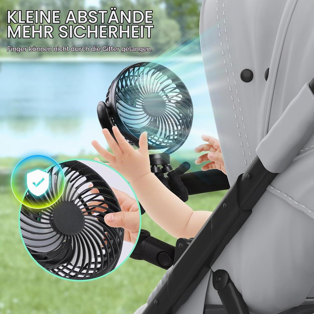 Hianjoo LED Ventilator mit 10000mAh Akku - 360° Drehbarer Kleiner Tischventilator für Camping, Zelte