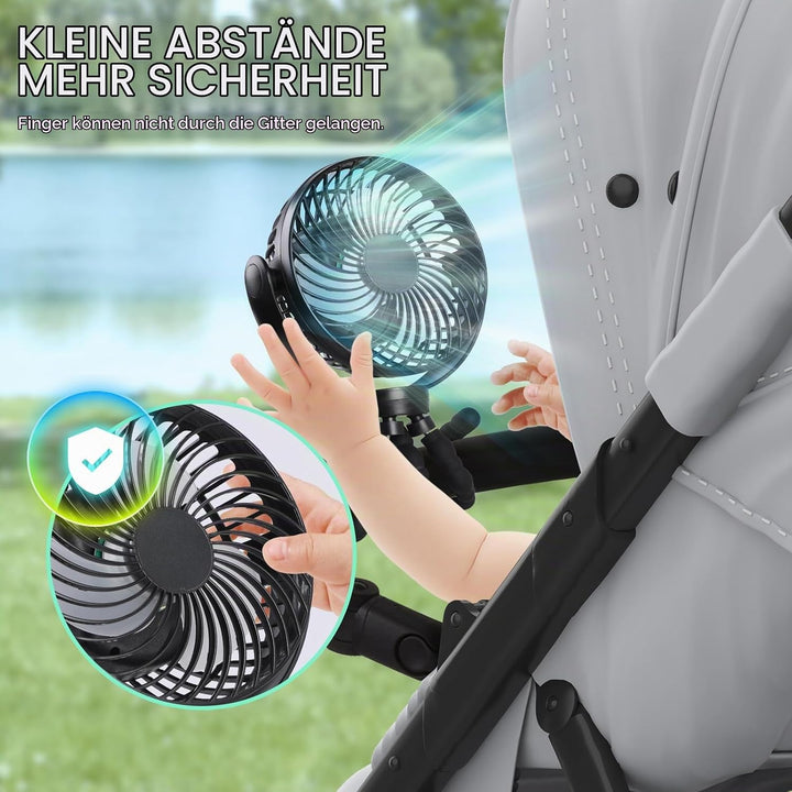 Hianjoo LED Ventilator mit 10000mAh Akku - 360° Drehbarer Kleiner Tischventilator für Camping, Zelte