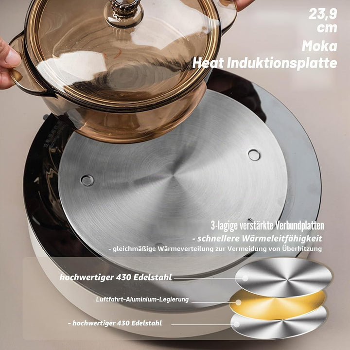 Universal Induktion Adapterplatte Ø 24 cm, Induktionsadapter für Gasherd, Edelstahl Wärme Induktion