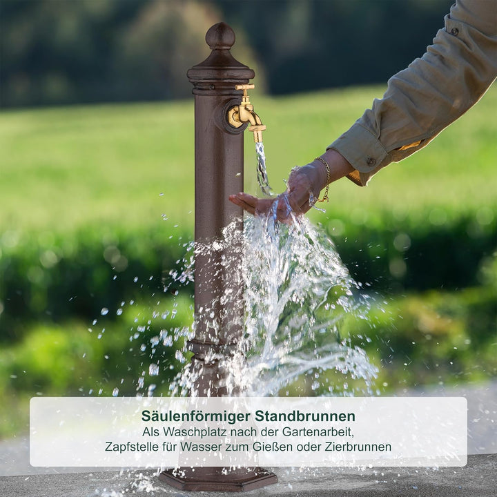 Relaxdays Standbrunnen antik, mit Wasserhahn, HBT: 80x18x20,5 cm, Wasserzapfsäule Garten, Terrasse,