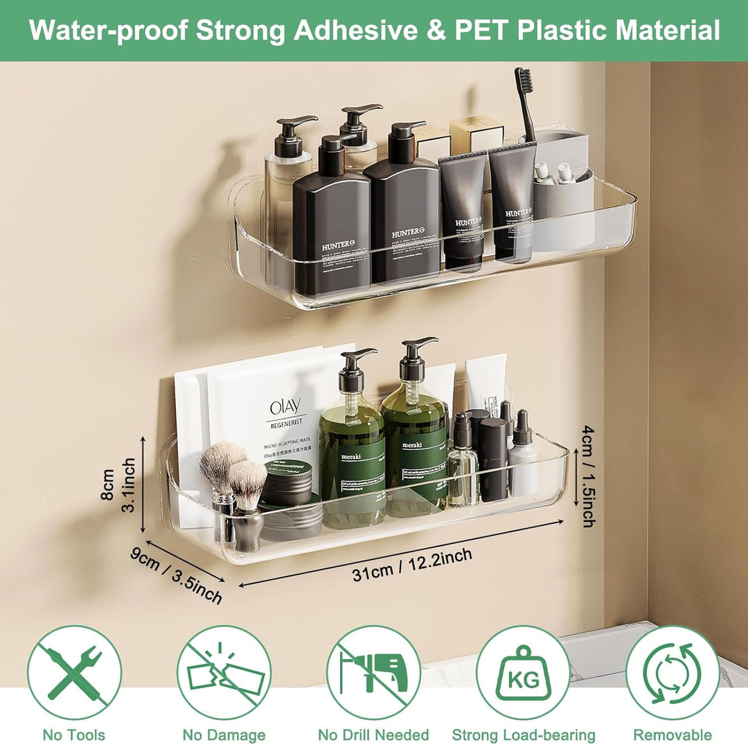 CGBE Duschablage Ohne Bohren, 2 Packs Transparenter Badezimmer Organizer für Wandmontage mit selbstk