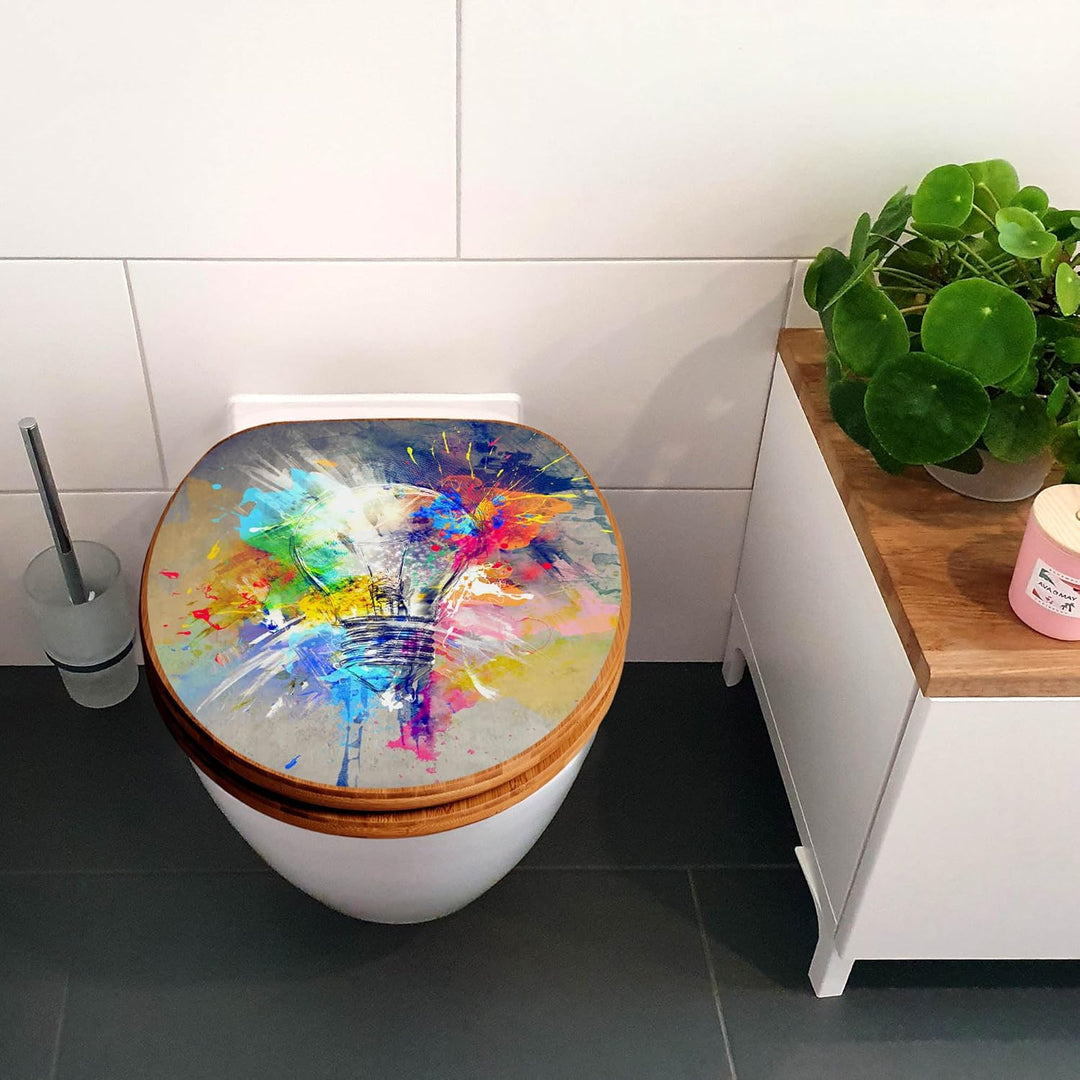 banjado® Design WC Sitz Bambus Absenkautomatik mit Motiv Idee/Toilettendeckel mit Absenkautomatik Ho