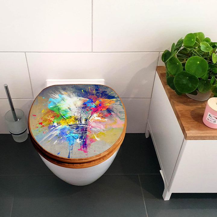 banjado® Design WC Sitz Bambus Absenkautomatik mit Motiv Idee/Toilettendeckel mit Absenkautomatik Ho