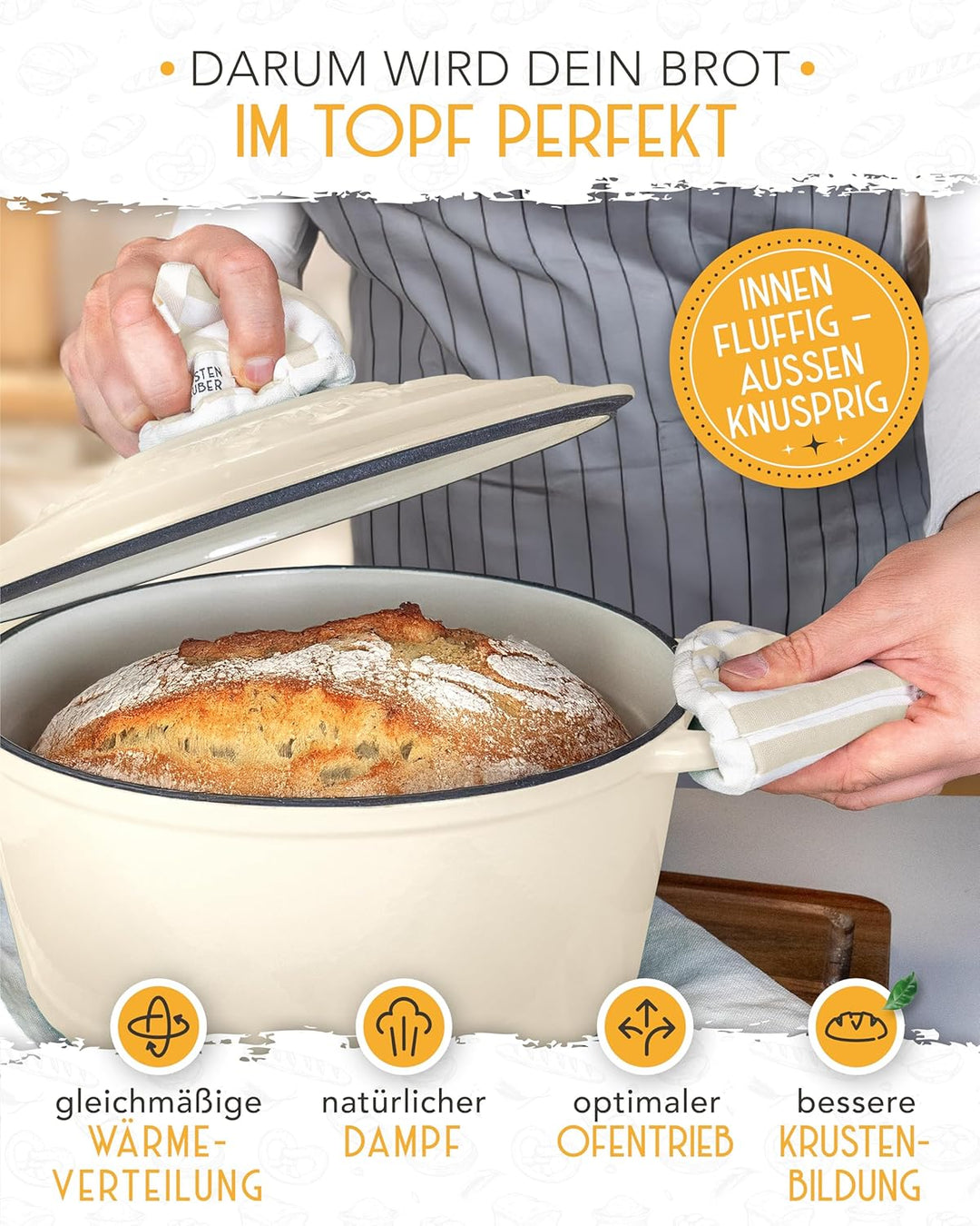 KRUSTENZAUBER Gusseisen Topf als Schmortopf mit Deckel - 26cm Emaille Topf als Gusseisen Bräter oder