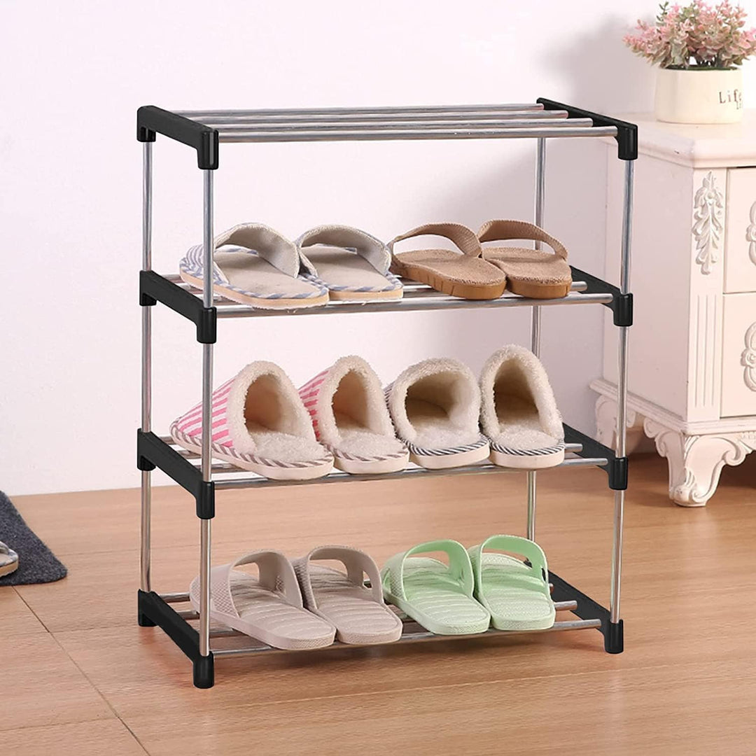 Kleines Schuhregal, stapelbares Schuhregal, 4 Ebenen, Fussraumaufbewahrung, leichtes Schuhregale, Au