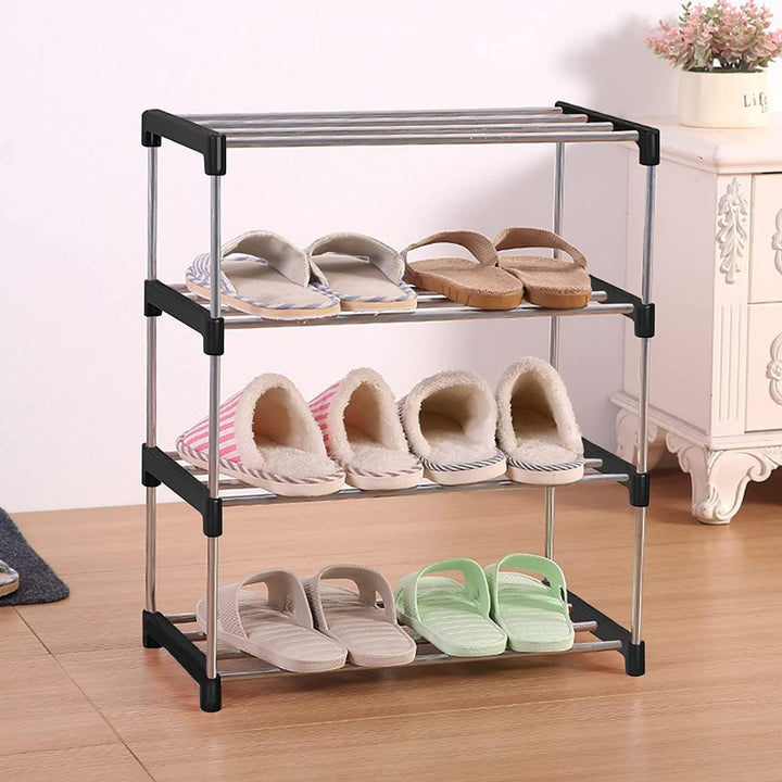 Kleines Schuhregal, stapelbares Schuhregal, 4 Ebenen, Fussraumaufbewahrung, leichtes Schuhregale, Au