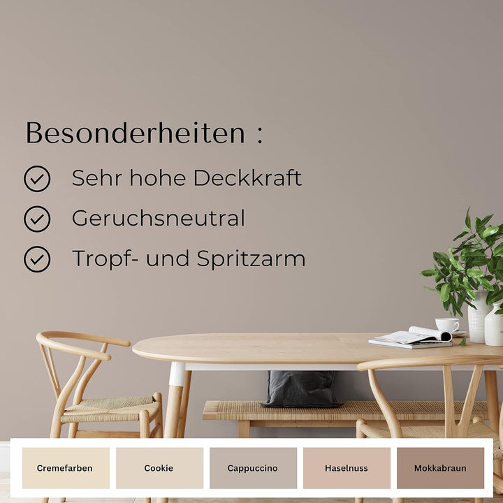 derendo Fühl Dich Wohl Deine Farbe braun, matte Wandfarbe braun, hohe Deckkraft, verschiedene Braunt